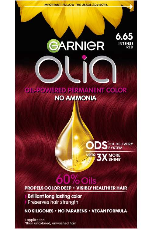 Front of Pack of Olia Oil-Powered Permanent Color 6.65 – Intense Red